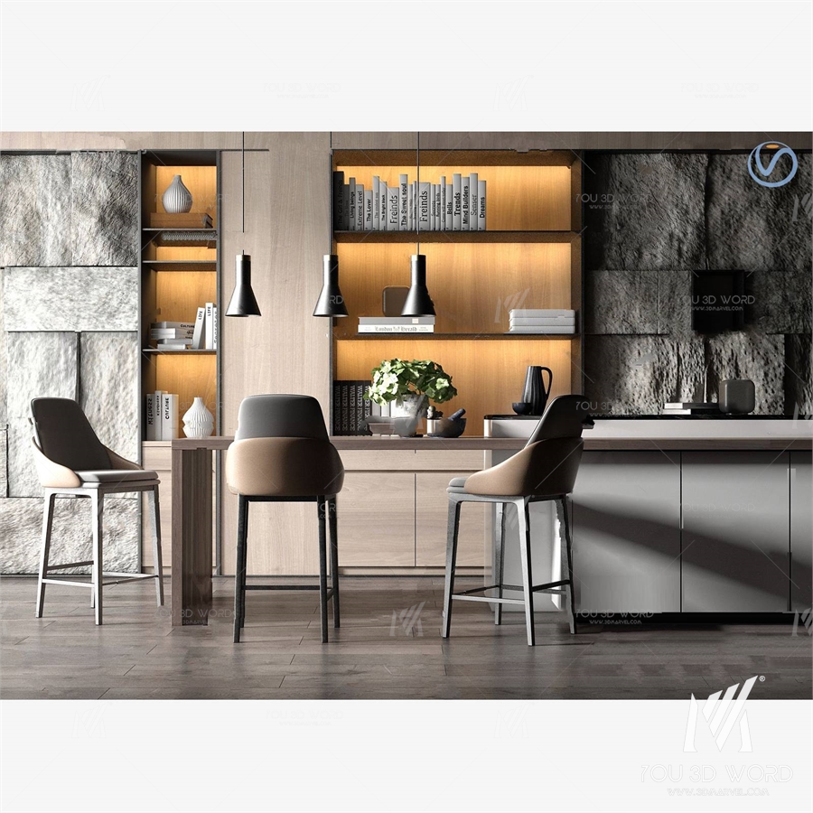 Modern kitchen multifunctional lounge bar chair 3d model